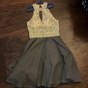 Short tan and gray high neck dress